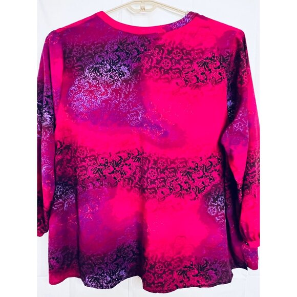 Catherines Womens 4X Red & Purple Floral Tunic Blouse Fairy Comfy Pintuck - Picture 9 of 16